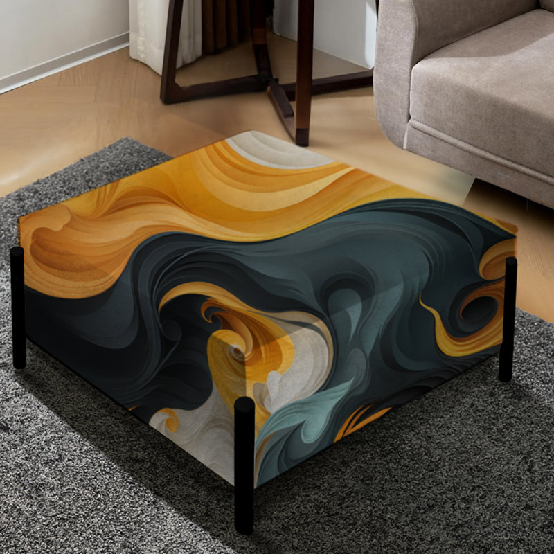 Grand repose-pieds carré abstrait jaune et noir Fusion Waves Fusion