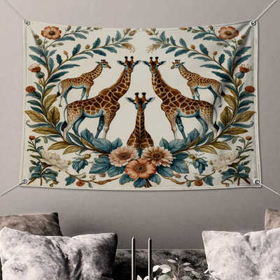 Girafe avec motif floral tapisserie murale - Décoration murale girafes