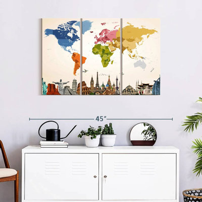 «Vintage Hues World Map», reproduction sur toile