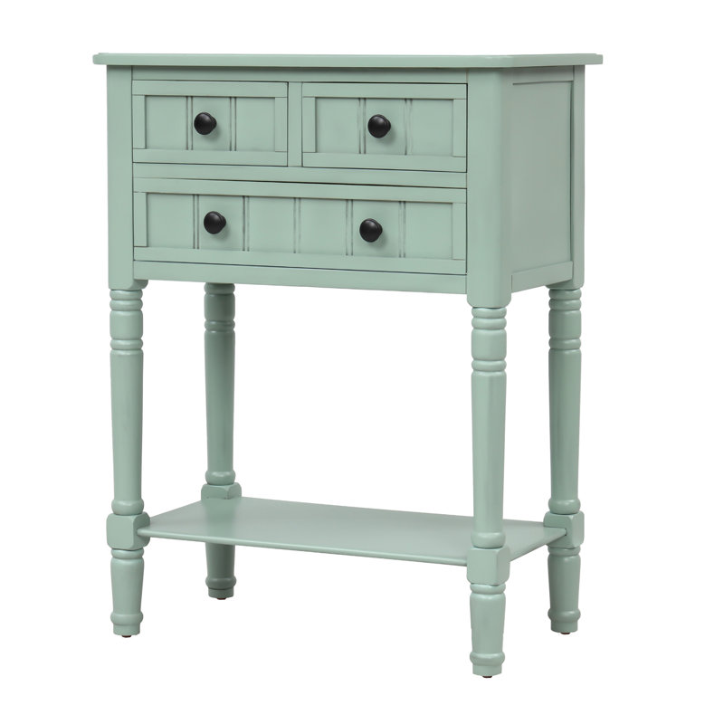 Console étroite, canapé mince avec trois tiroirs de rangement et une tablette inférieure pour le salon, assemblage facile (bleu rétro)