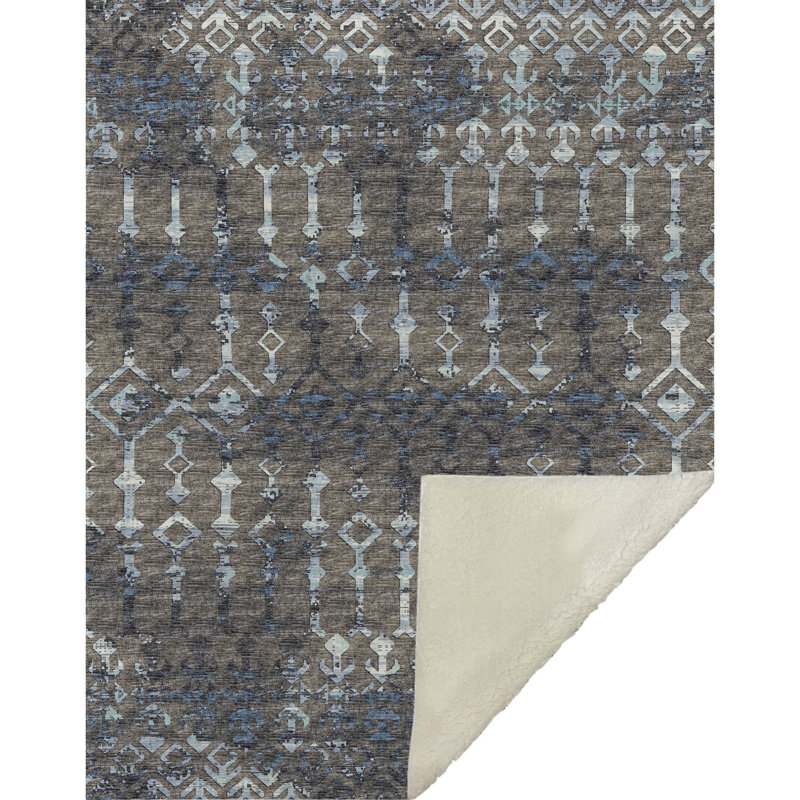 Addison Machine Washable Sherpa Boho Throw Blanket, Mink Geometric