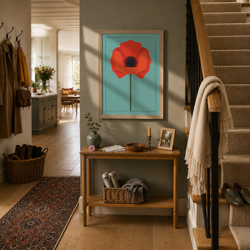 Solitary Poppy Botanical - Framed Print, A1 - 84.1 x 59.4 cm, Oak