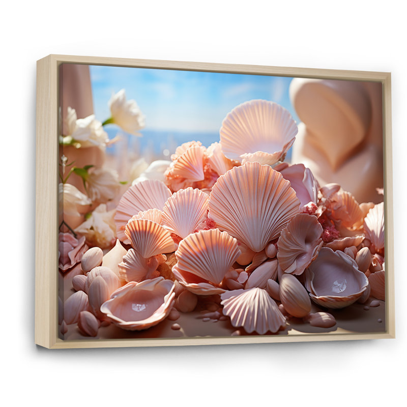 Coquillages romantiques sur toile, H 12 po x l 20 po x P 1 po, Cadre naturel flottant