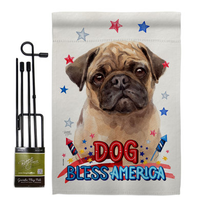 Drapeau de jardin en polyester Patriotic Fawn Pug