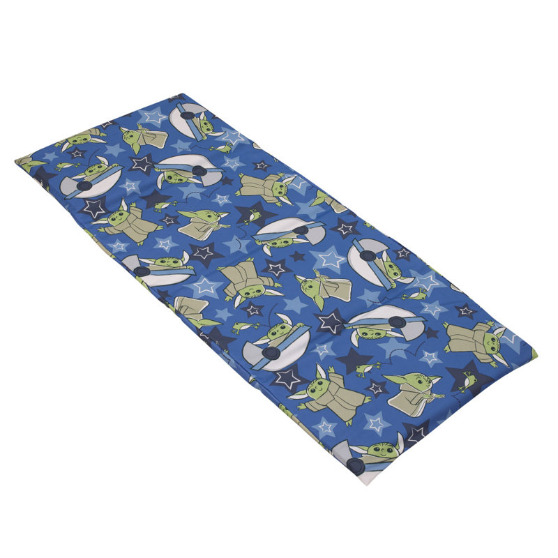 Drap-housse NoJo Star Wars «The Child Cutest in the Galaxy» bleu, vert et gris Grogu, Hover Pod et étoiles Preschool Nap
