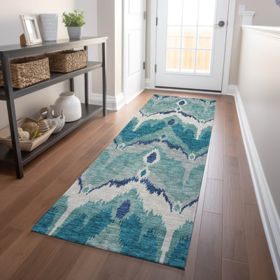 Tapis bleu sarcelle lavable à la machine Premium Prisco