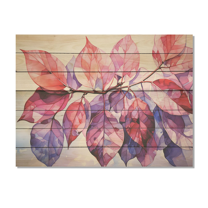 Pink And Purple Tropical Plants Leaves I - Fuschia On Wood Print, 34" H x 44" W x 0.78" D