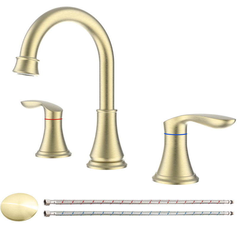 Robinet de lavabo en or brossé, entraxe de 20 cm (8 po) - 2 poignées, 3 trous, bec pivotant à 360°, facile d'entretien, s'adapte à différents besoins d'installation.