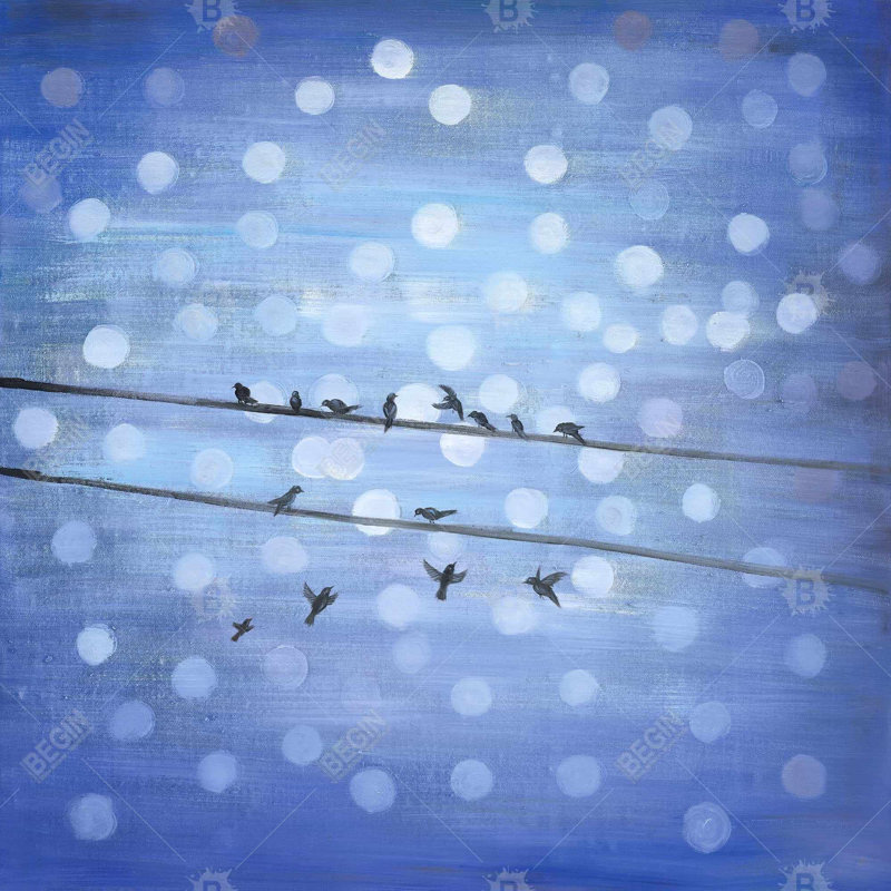 Birds on glittering blue sky - 16"x16" Outdoors Throw pillow - Spun poly - Print on demand, 16"H x 16"W
