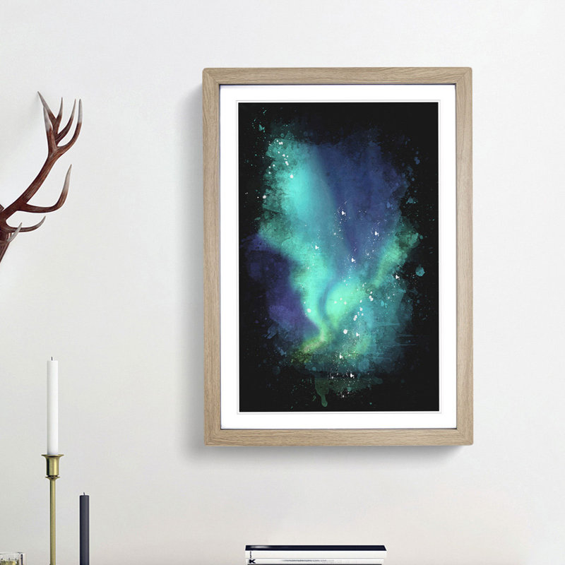 The Northern Lights in Abisko Sweden - Picture Frame Painting Print, Oak Framed, 87cm H x 62cm W x 2cm D