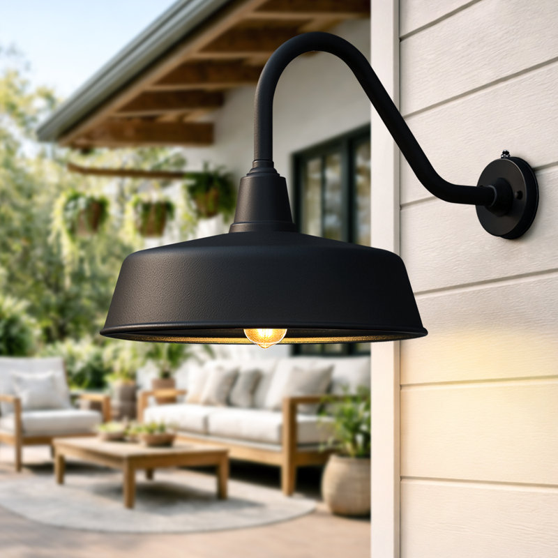 Luminaire de grange murale d'extérieur Bechard Dusk To Dawn, H 15 po x l 15 po x P 15 po, Une lumière