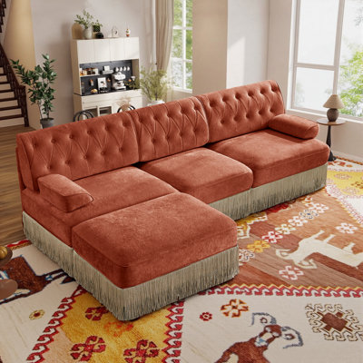 Canapé de 106 pouces à 3 places en velours avec repose-pieds, idéal pour les salons, les salles de conférence et les chambres à coucher.