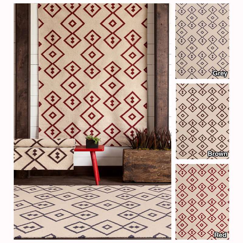 Tapis géométrique angulaire moderne en laine tissé à la main Abasi, 5 pi x 7 pi