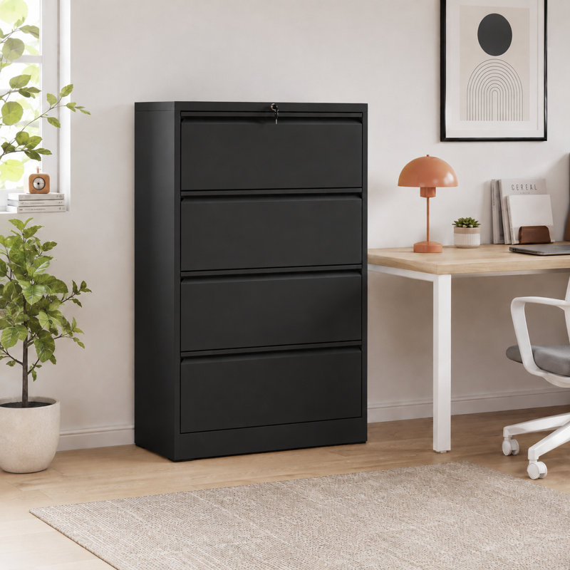 Classeur latéral en métal 4 tiroirs Bizoe, Noir