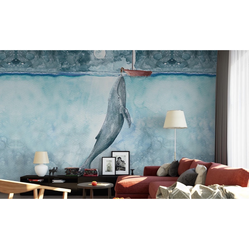 Murale de baleine mer paysage Arriaga, L 98 po x l 150 po