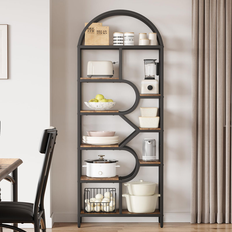 Bookshelf 6 Tier Arched Bookcase 81.7In Tall Display Racks Geometric Open Storage Shelf, Black