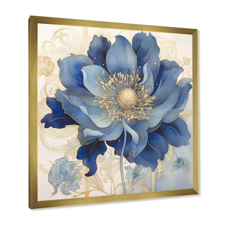 «Blooming Blue & White Chrysanthemum Flower» sur impression sur toile, Cadre doré à une seule photo