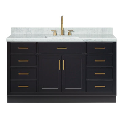 Ensemble de meuble-lavabo simple en bois massif avec plateau en marbre de 1,5 po Tidworth