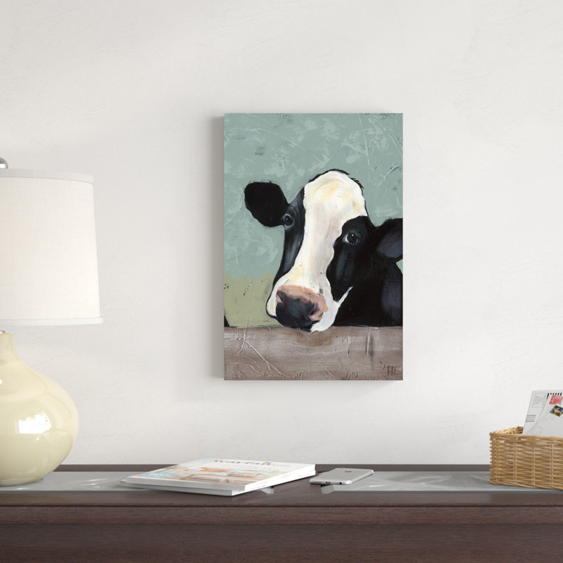 «Holstein Cow III», peinture sur toile, H 18 po x l 12 po, Cadre noir
