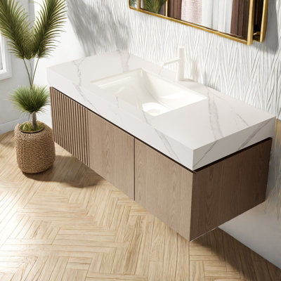 Meuble-lavabo de qualité supérieure de 48 pouces avec rangement, plateau en pierre frittée Carrara, style moderne pour la maison