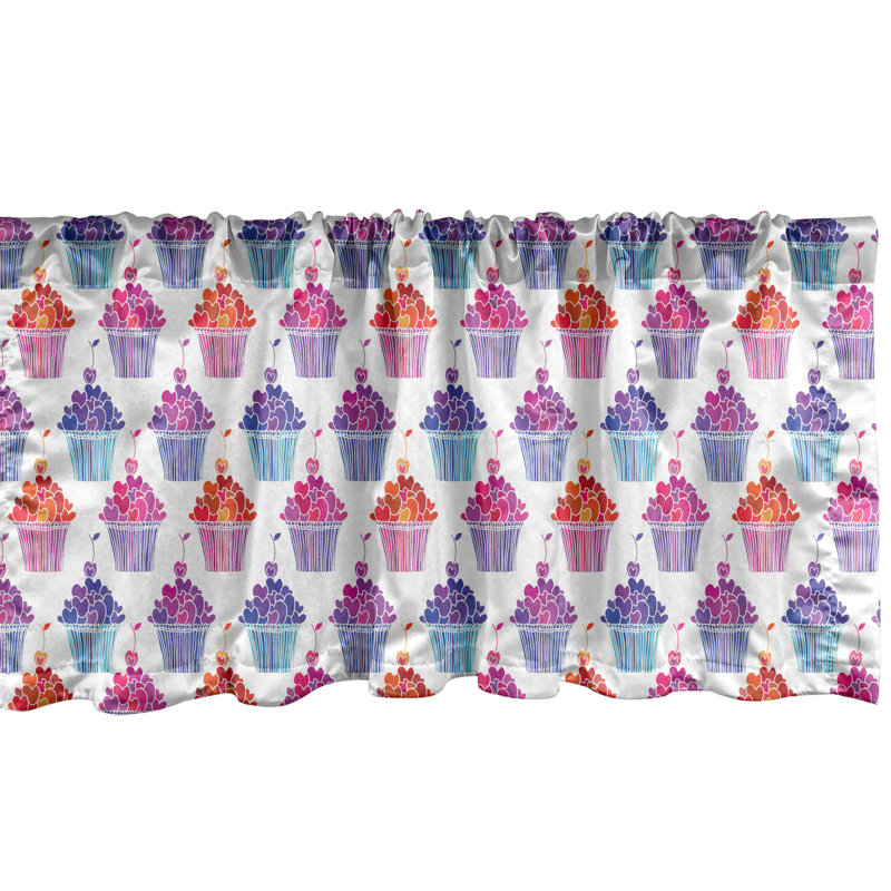 Ensemble de 2 cantonnières Ambesonne Cupcake Love fuchsia mauve, L 42 po x L 18 po