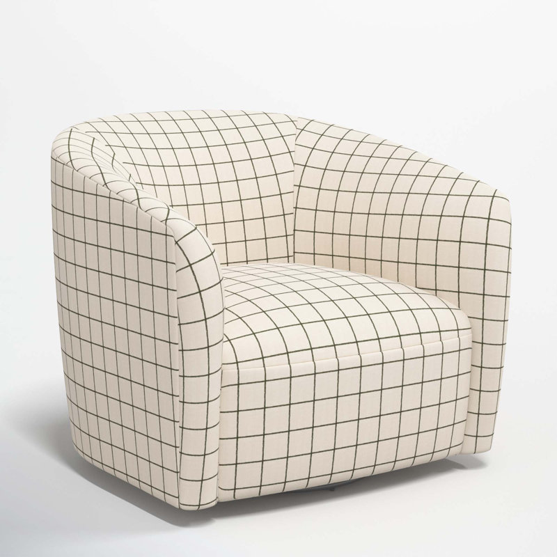 Marita Upholstered Swivel Barrel Chair, Line Tattersall Green