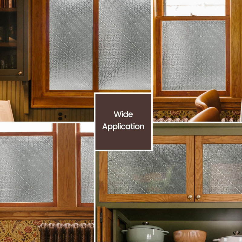 Stained Glass Window Privacy Film, 3D Static Cling Removable Window Clings,Begonia,78.7", 17.3" H x 78.7" W