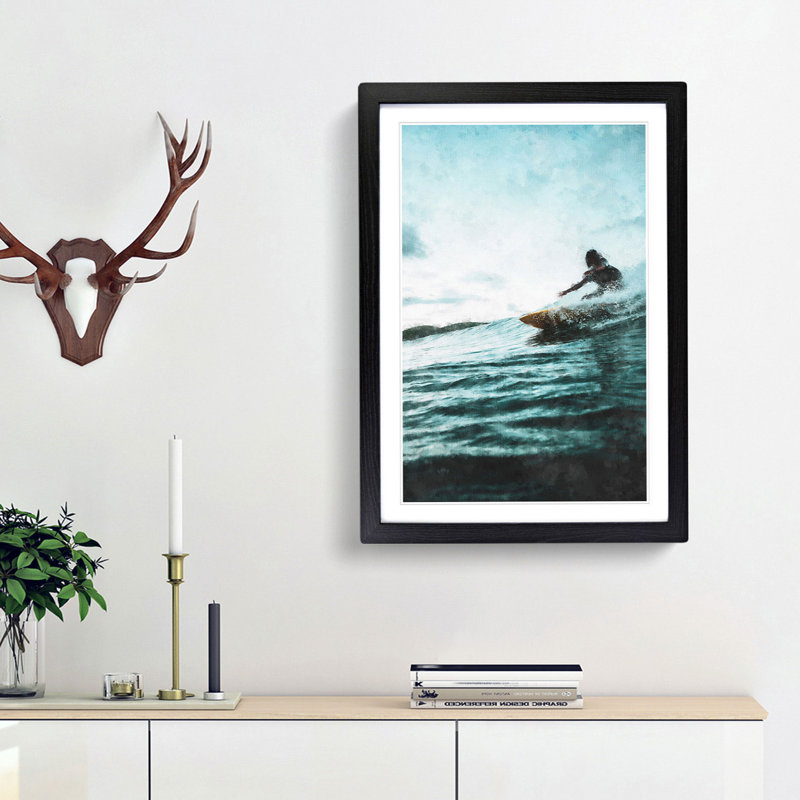 Surfing in Indonesia - Framed Print, 63cm H x 45cm W x 2cm D, Black Framed