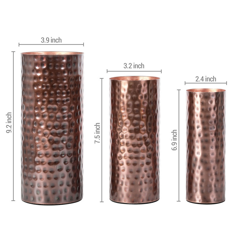 3 Pieces Metal Table Vase Set, Copper
