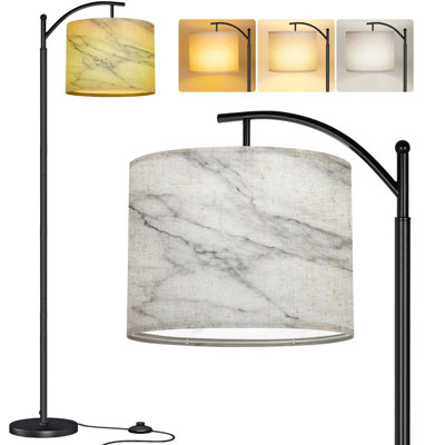  Lampe sur pied Arc murale en marbre blanc argenté gris encre graphique abstrait clair élégant noir Grand lampadaire moderne DEL Abat-jour réglable en lin 3 températures de couleur