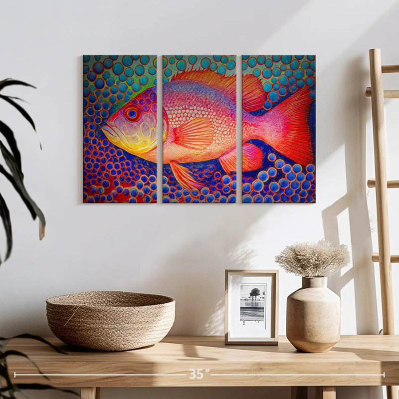 Red Snapper Fish And Abstract Bubbles, 14" H x 23" W