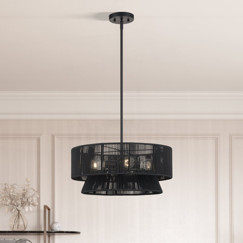 Lustre suspendu noir 4 lumières Aurea, Noir, Noir mat