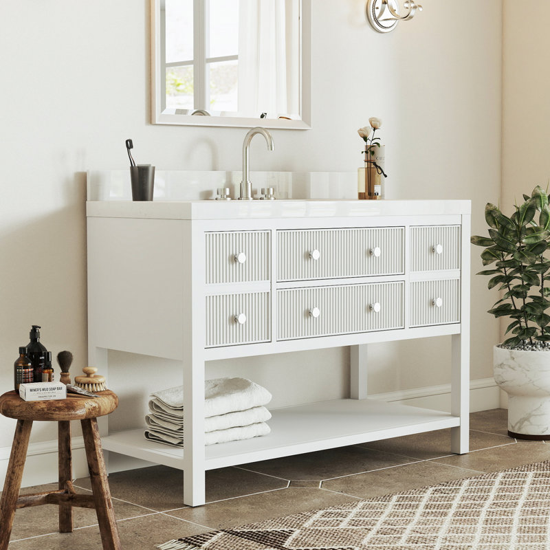 Quartz Single Vanity with Ceramic Sink, Classic White, 48"