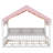 Floor House-Shaped Wooden Daybed With Fence, Shelves And LED Light-1038238368