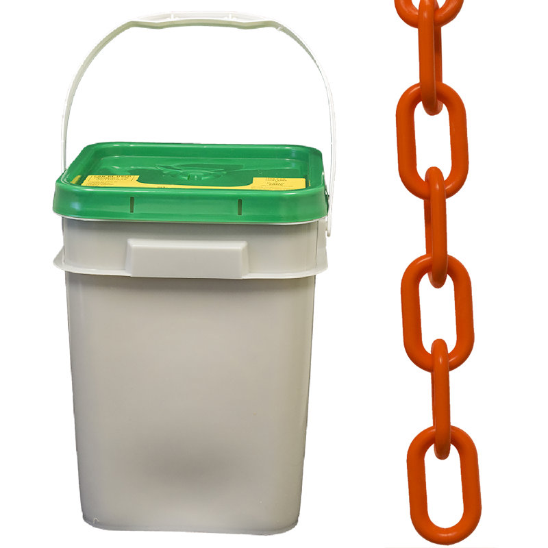 Chaîne de sécurité en plastique dans un seau, Orange trafic, H 1,1 po x l 4200 po x P 0,15 po
