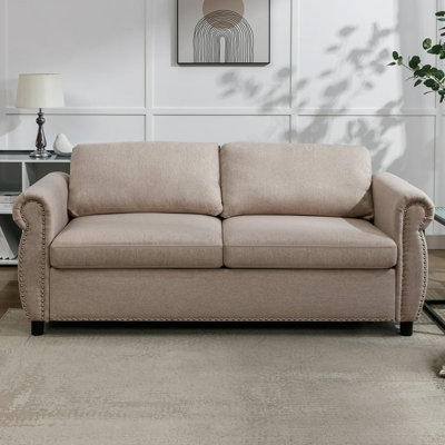 Full Size Upholstered Sleeper Loveseat, 2-in-1 Pull-Out Sofa Bed with Built-in Mattress, Beige