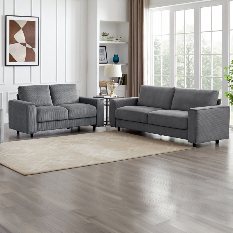 Ensemble de canapé modulaire en velours côtelé de style moderne minimaliste 2 pièces, gris, convenant à un usage quotidien