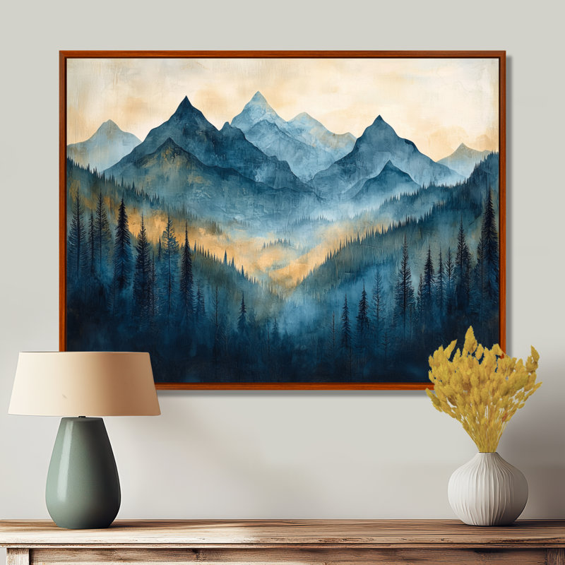 «Mountains Natures Layers In Blue Winter II», art mural montagnes, H 30 po x l 40 po, Brun, Impression encadrée flottante