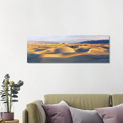Sand Dunes With Mountains In The Background, Mesquite Flat Dunes, Death Valley National Park, California, USA - Wrapped Canvas Panoramic Print