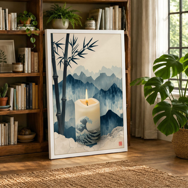 Candlelit Meditation Japandi - Wrapped Canvas, 30x20 - 76.2 x 50.8 cm, Black Border