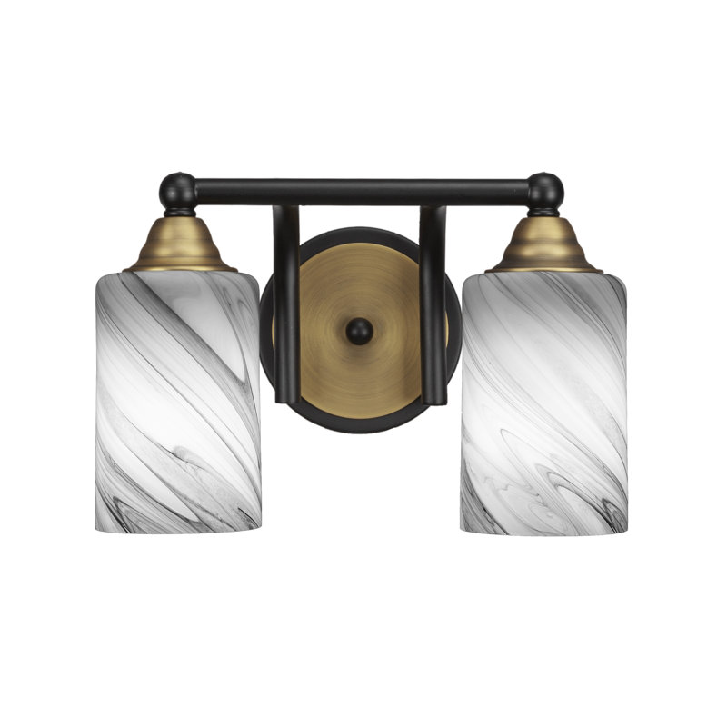 Éclairage pour meuble-lavabo à 2 lumières à intensité variable Michell, Noir mat / laiton, Onyx tourbillon