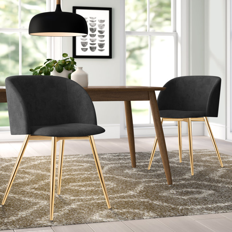 Terrance 18.5'' H Velvet Upholstered Parsons Chair, Gold, Black