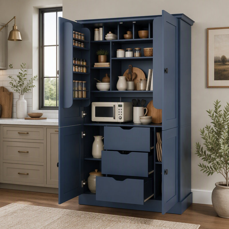 Armoire de cuisine autoportante, Bleu