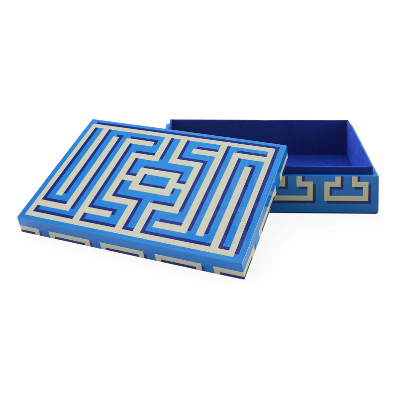 Labyrinth Lacquer Decorative Box, Blue, 3" H x 12" W x 8" D