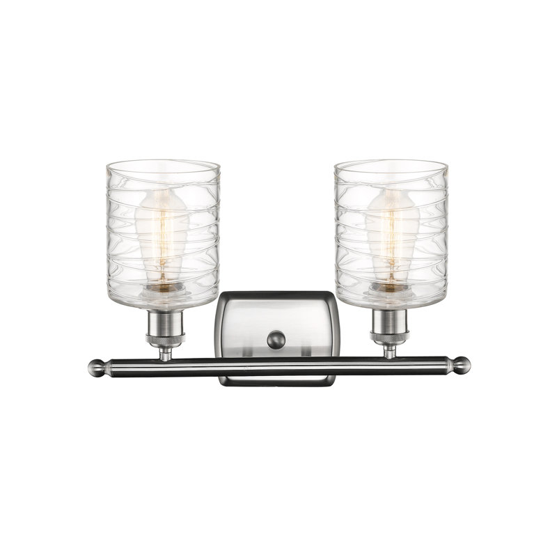 Leilani 2 - Light Dimmable Vanity Light, 6 Watt Vinage LED Bulb, Antique Brass, Clear Deco Swirl