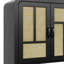 Buffet 59 po en rotin noir avec 4 portes, grande console de rangement Boho pour la salle à manger et le vestibule