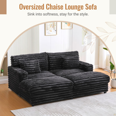 Oversized Double Chaise Lounge Sofa 82" Sofa Bed Plush Upholstered Sleeper Sofa Daybed with Two Supportive Pillows, USB Ports and Cup Holders