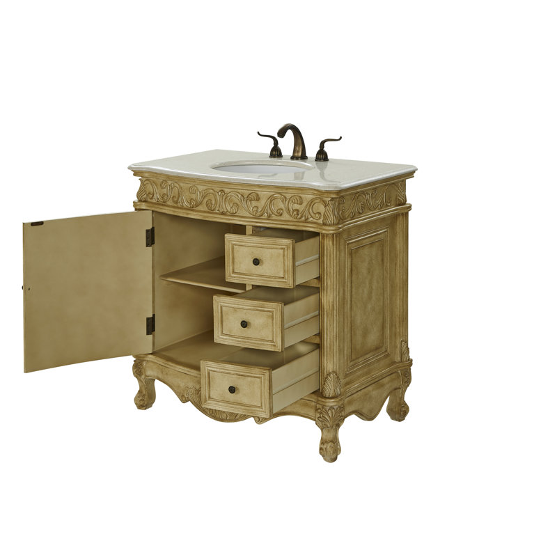 Ensemble de meuble-lavabo simple 36 po Aurillac, Brun clair, Marbre de couleur crème