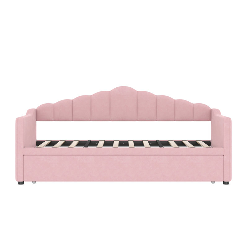 Upholstered Daybed With Trundle And Usb, Pink