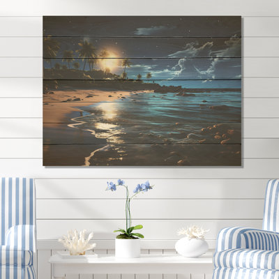 Mystic Tropical Beach Moonlight III - plage sur bois